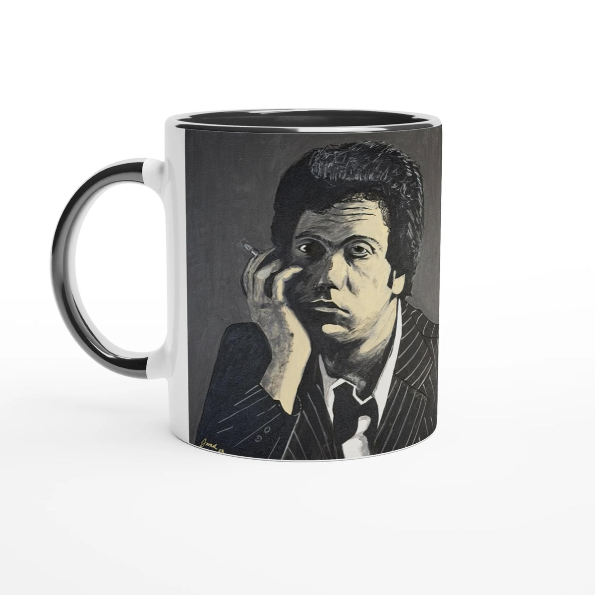 11 oz glossy ceramic mug with Johnny X's monochromatic portrait 'I’m in a New York State of Mind' of Billy Joel