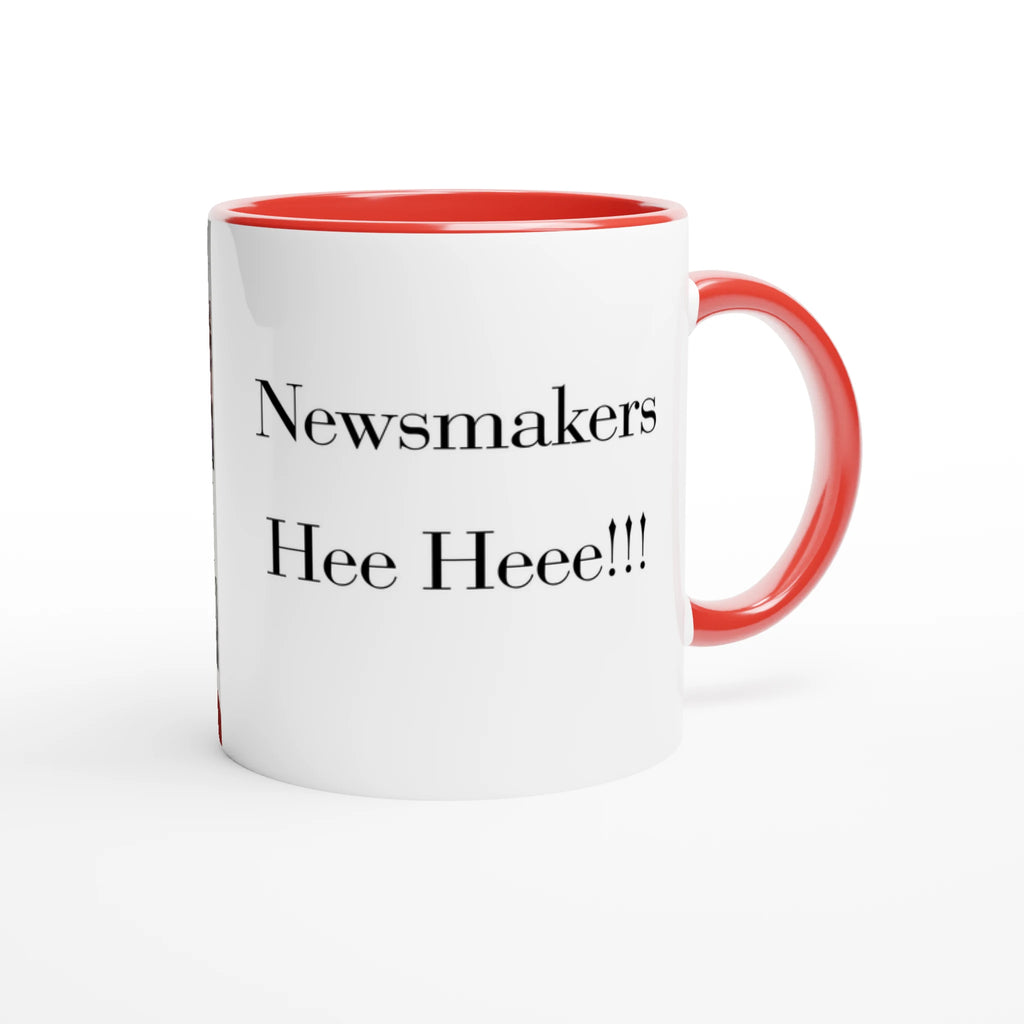 Glossy 11 oz ceramic art mug with Johnny X's Newsmakers — Hee Heee!!! portrait of Michael Jackson over layered newspaper background