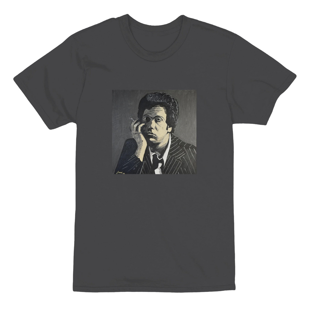 Heavyweight unisex tee printed with Johnny X's monochromatic portrait of Billy Joel, evoking a quiet New York after midnight.