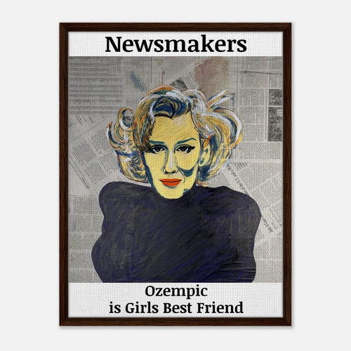 "NEWMAKERS – Ozempic Is a Girl's Best Friend" Framed Canvas 60x80 cm / 24x32″