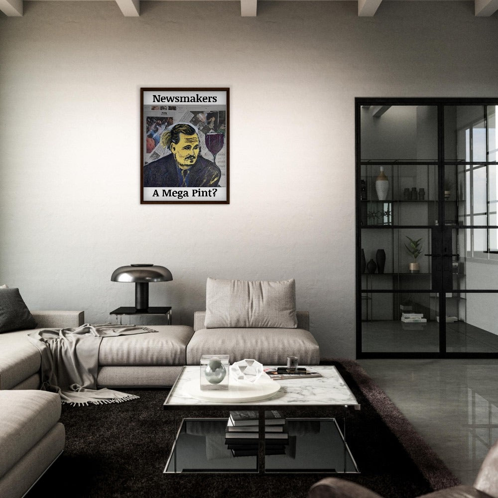 "Newsmakers – A Mega Pint?" Framed Canvas 60x80 cm / 24x32″