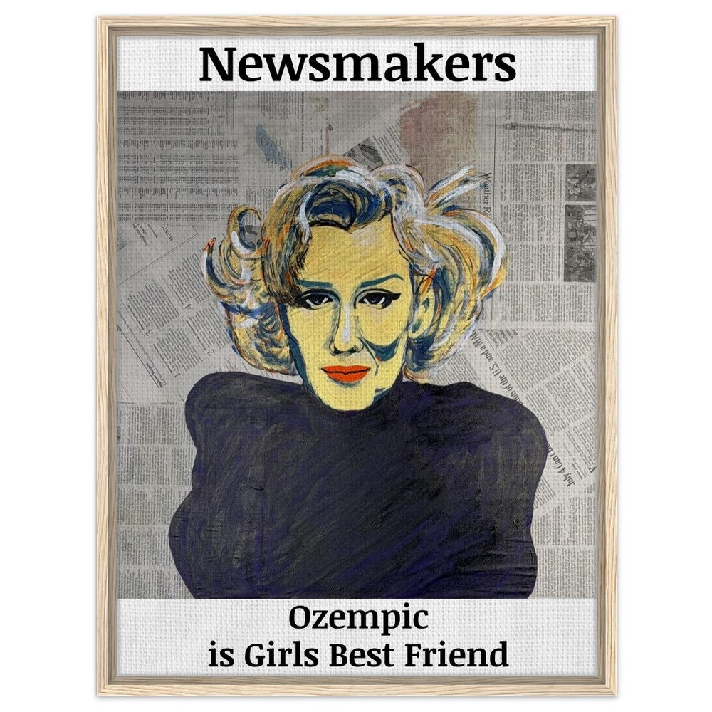 "NEWMAKERS – Ozempic Is a Girl's Best Friend" Framed Canvas 60x80 cm / 24x32″