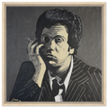 Monochromatic portrait of Billy Joel in black, white and gray on a 24×24 in framed canvas reproduction
