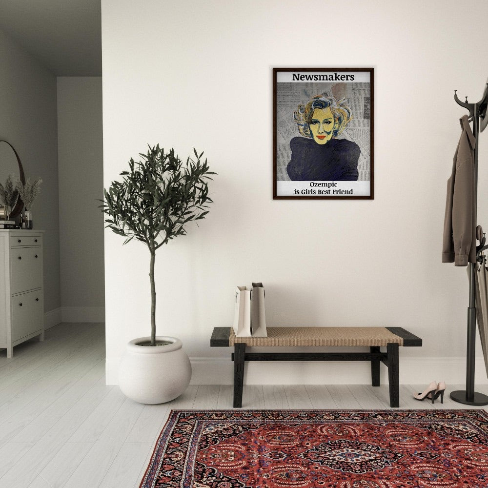 "NEWMAKERS – Ozempic Is a Girl's Best Friend" Framed Canvas 60x80 cm / 24x32″