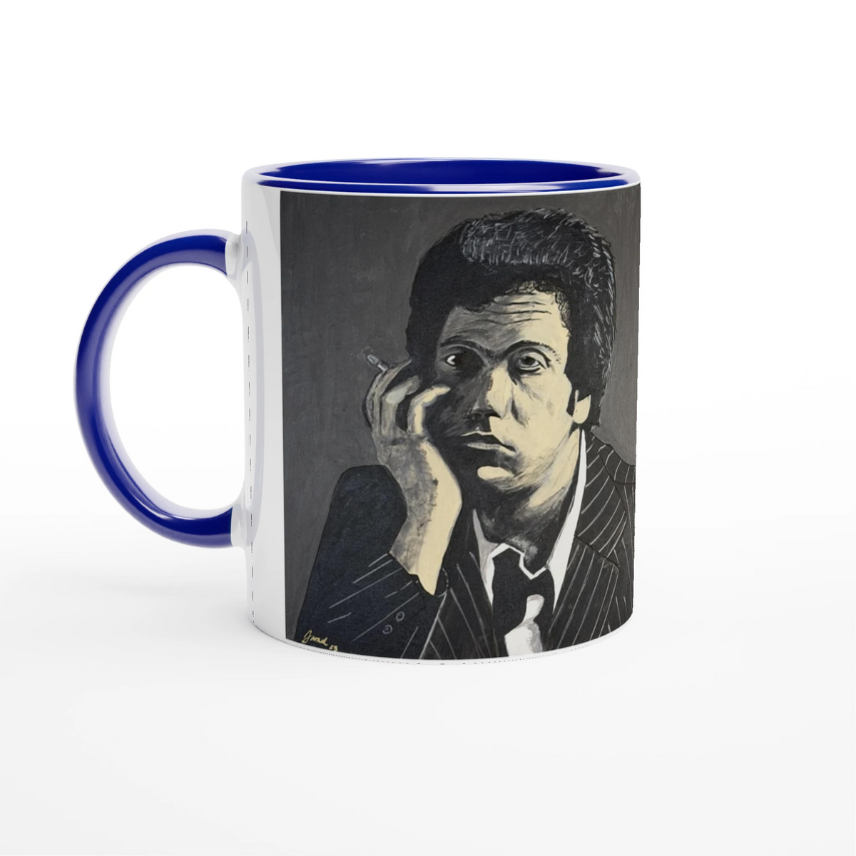 11 oz glossy ceramic mug with Johnny X's monochromatic portrait 'I’m in a New York State of Mind' of Billy Joel