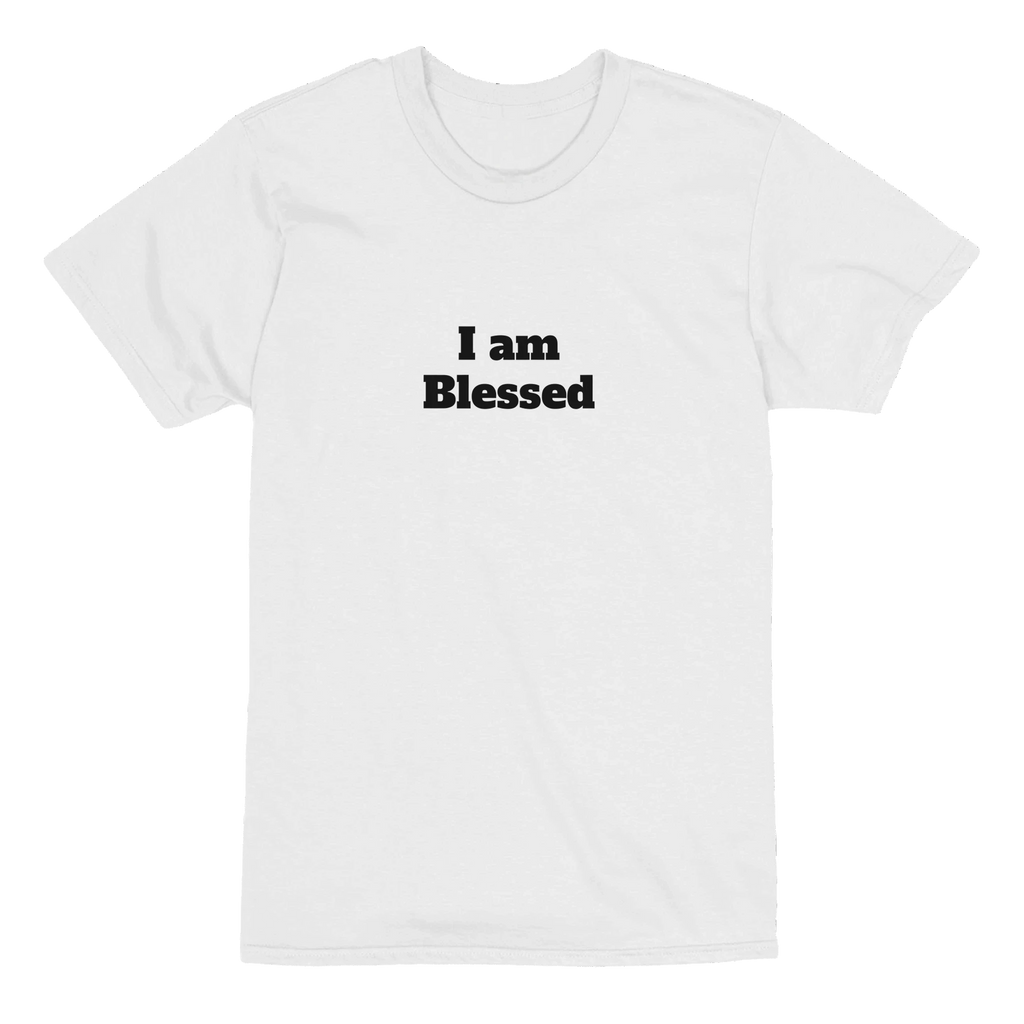 Heavyweight unisex Bella + Canvas tee reading "I AM BLESSED", designed by Johnny X from the Wearable Art Collection