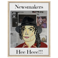 Framed 24 × 32 in. Johnny X 'Hee Heee!!!' canvas: Michael Jackson portrait layered over newspaper textures