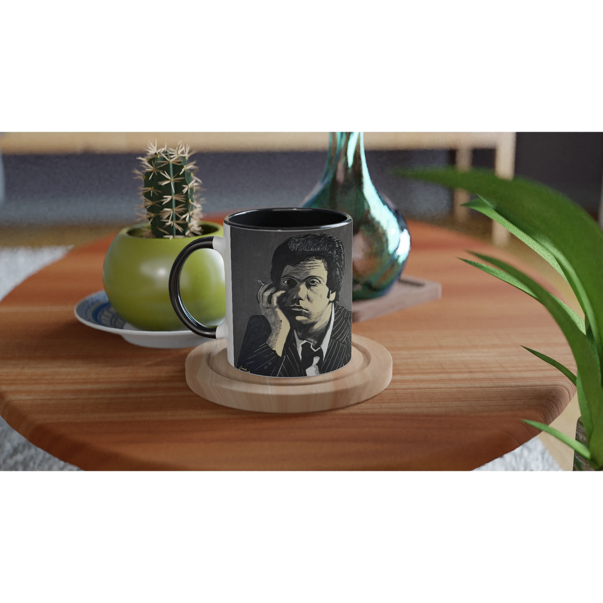 11 oz glossy ceramic mug with Johnny X's monochromatic portrait 'I’m in a New York State of Mind' of Billy Joel