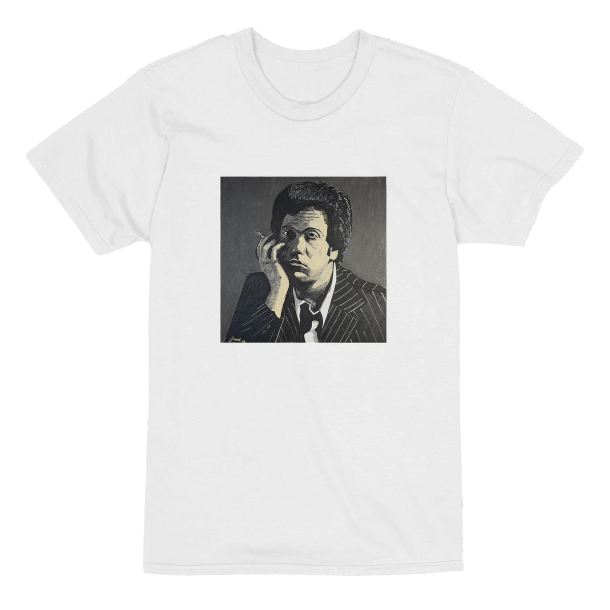 Heavyweight unisex tee printed with Johnny X's monochromatic portrait of Billy Joel, evoking a quiet New York after midnight.