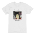 Heavyweight unisex tee featuring Johnny X's Newsmakers — Hee Heee!!! portrait of Michael Jackson over newspaper layers