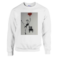 Classic heavy-blend crewneck featuring Johnny X’s Balloon of Love: a ballerina beside an empty chair with a single red heart balloon