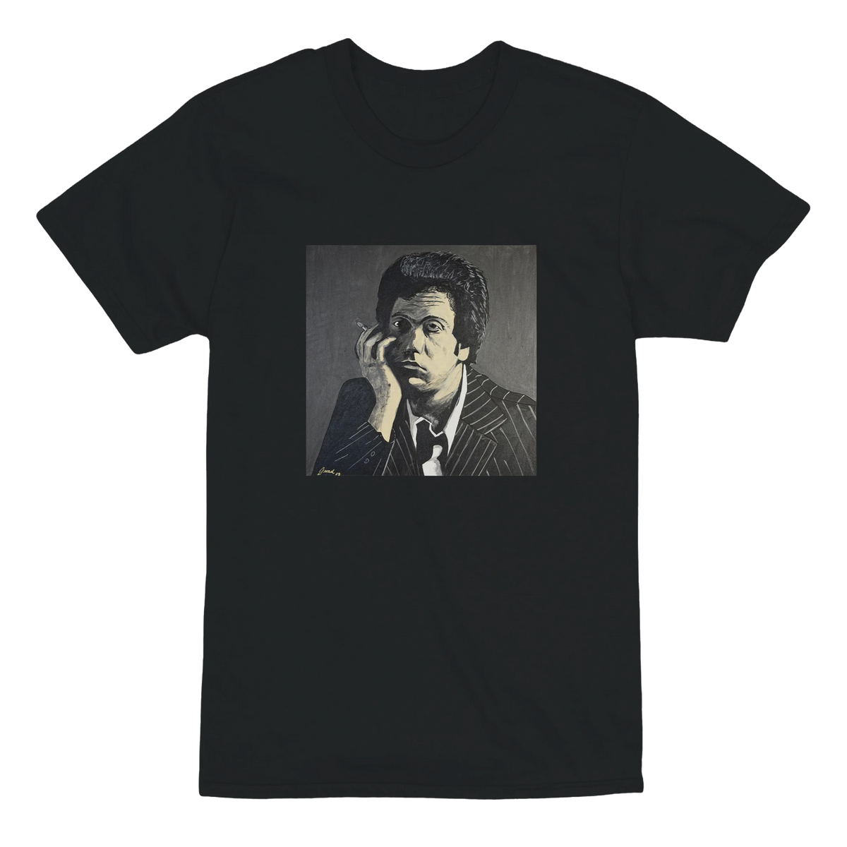 Heavyweight unisex tee printed with Johnny X's monochromatic portrait of Billy Joel, evoking a quiet New York after midnight.