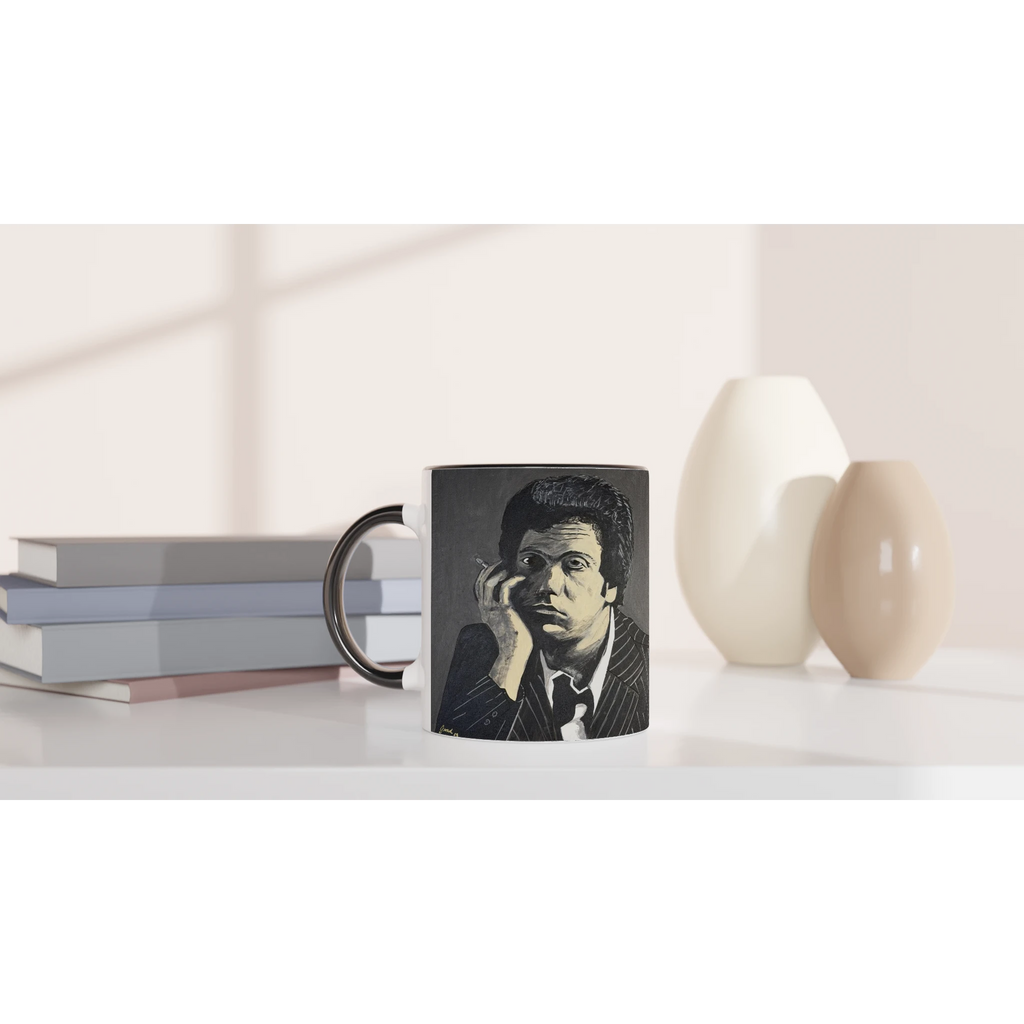 11 oz glossy ceramic mug with Johnny X's monochromatic portrait 'I’m in a New York State of Mind' of Billy Joel